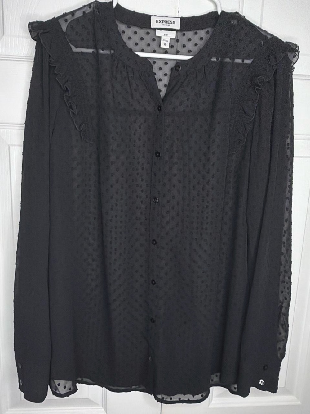 Express Black Sheer Dot Button-Down Blouse